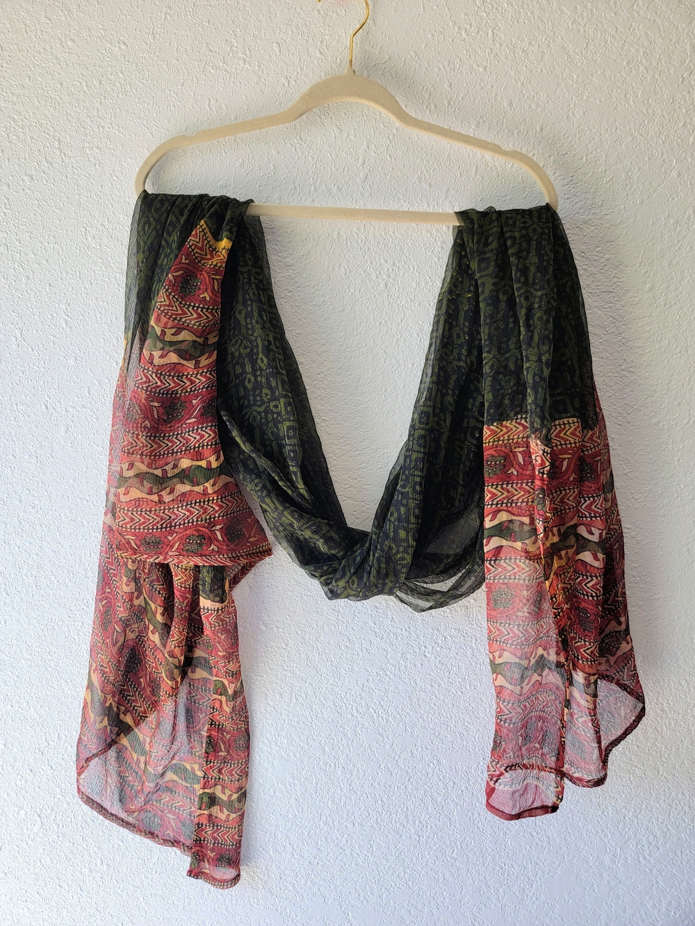 Versatile Olive Green & Red Patterned Women's Scarf